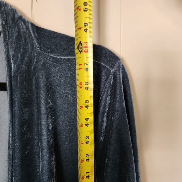 Suzanne Betro Blue Velvet Draped Duater Cardigan Long Boho Bohemian Formal - Picture 9 of 10